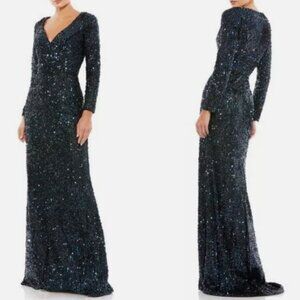 MAC DUGGAL 26445 LONG SLEEVE SEQUIN MIDNIGHT GOWN sz 14